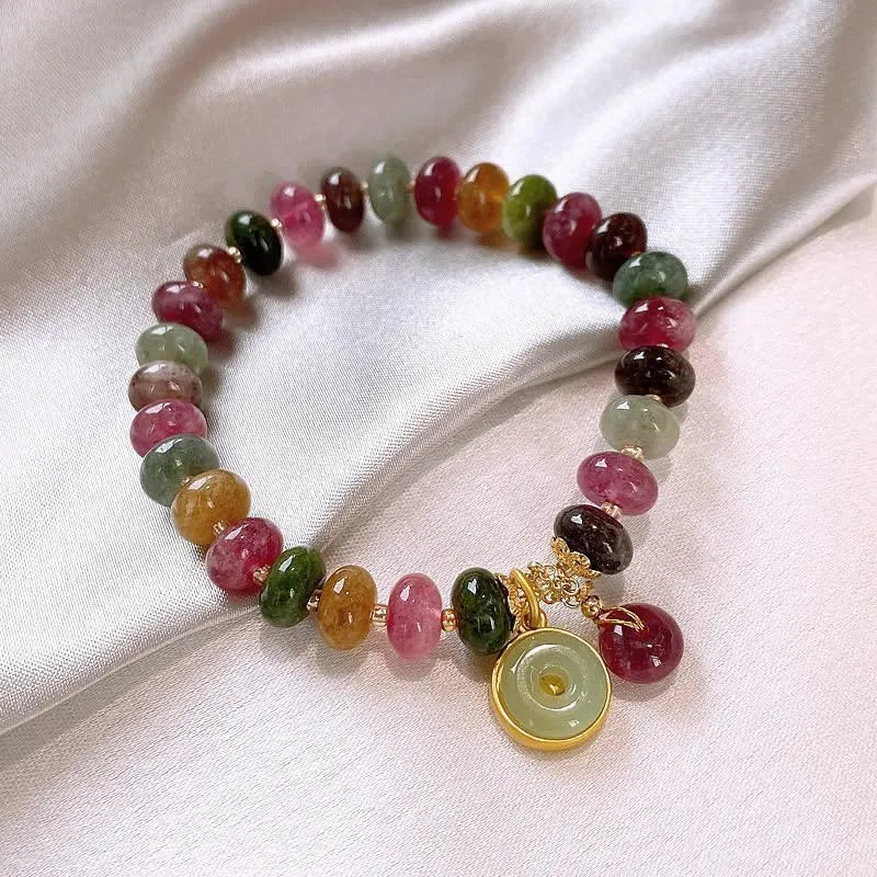 Handmade colourful tourmaline rabbit pendant abacus bracelet with natural stone beads