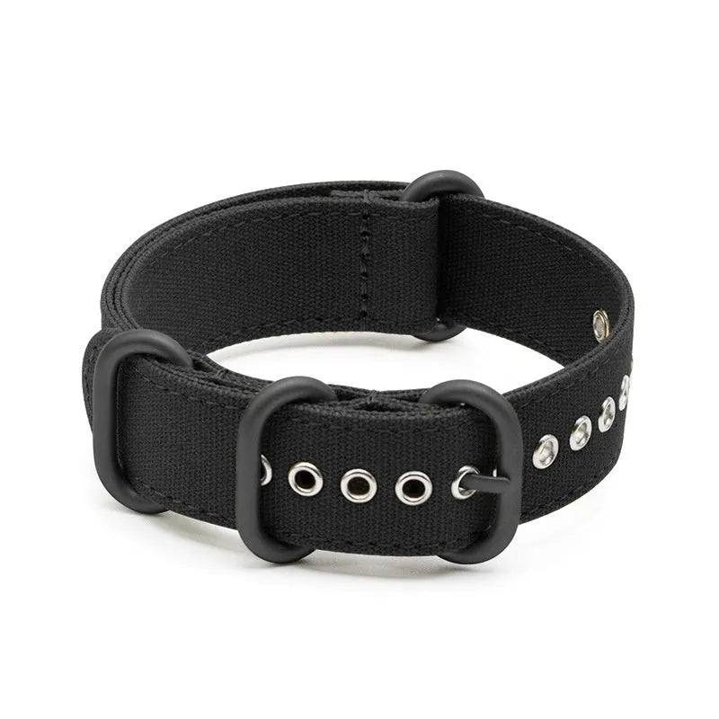 Canvas nylon thickened watch band in army green with silver buckle on a wrist