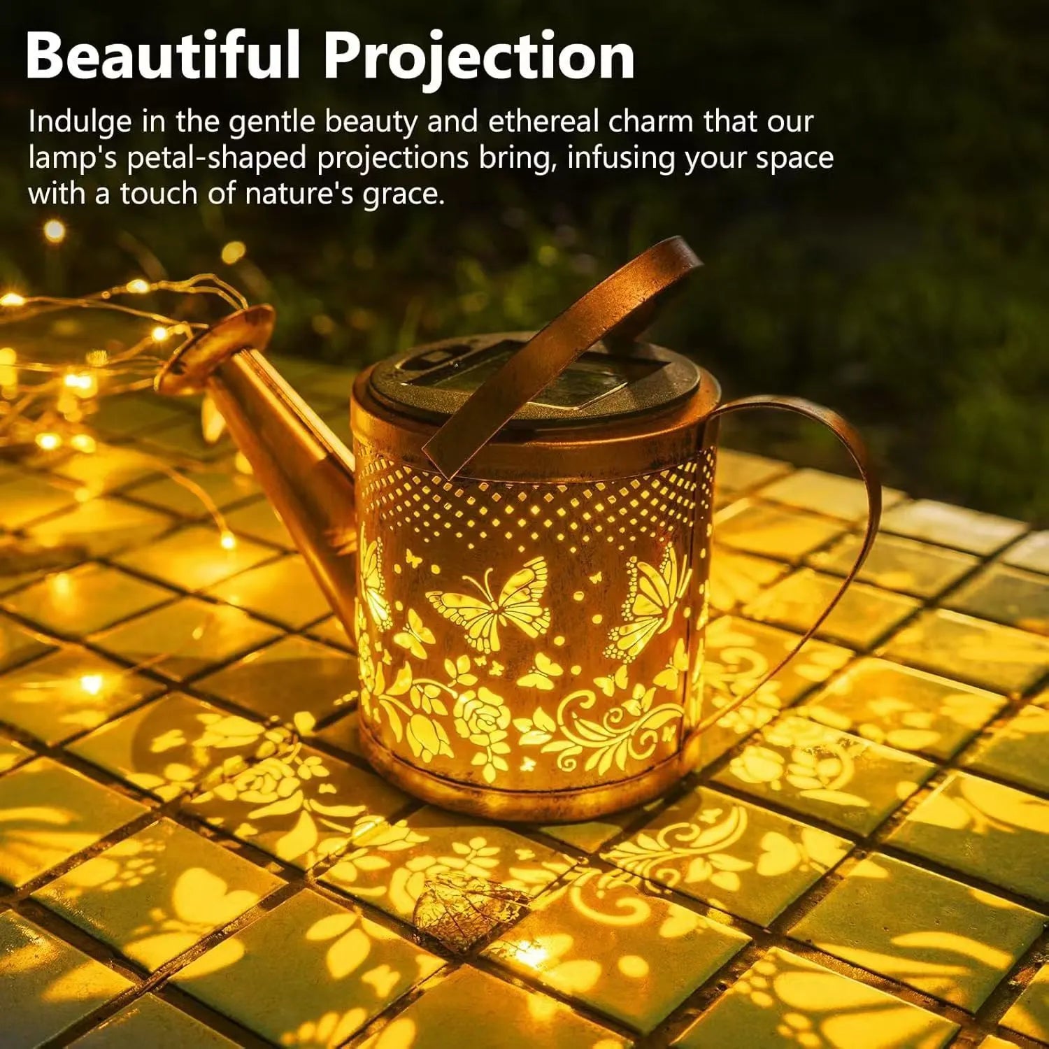 Solar-powered wrought iron butterfly kettle lamp for outdoor courtyard decoration