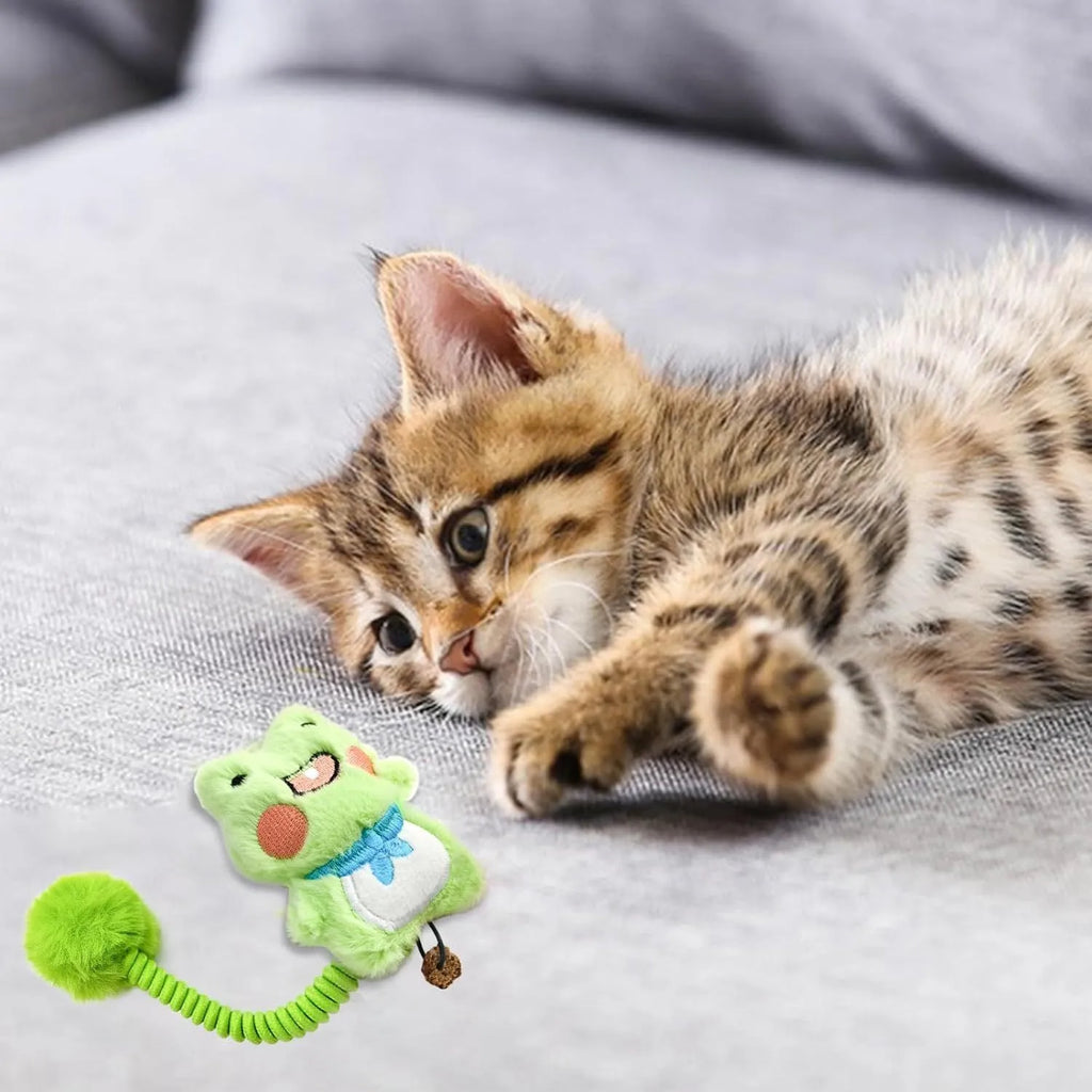 Plush cat toy with silvervine fruit, spring, and fuzzy ball for kitten teething and interactive play