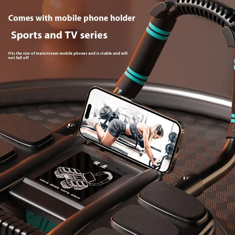 Orange intelligent four-wheel abdominal wheel with automatic rebound and elbow support on a gym mat