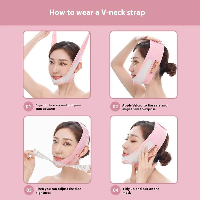 Pink elastic V-shaped face bandage for facial support and contouring applications