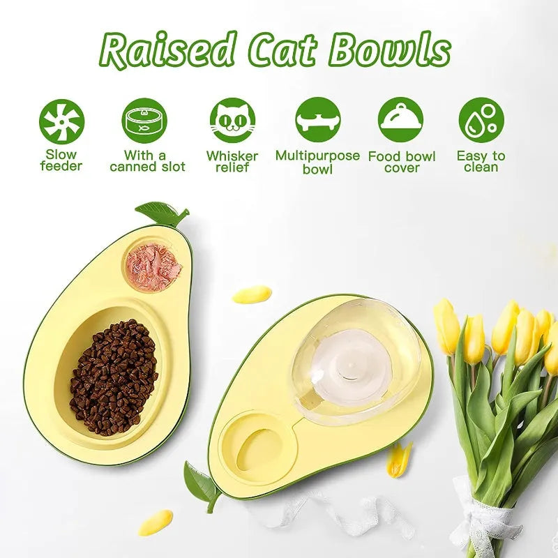 Avocado shaped automatic cat water dispenser and slow feeder bowl set