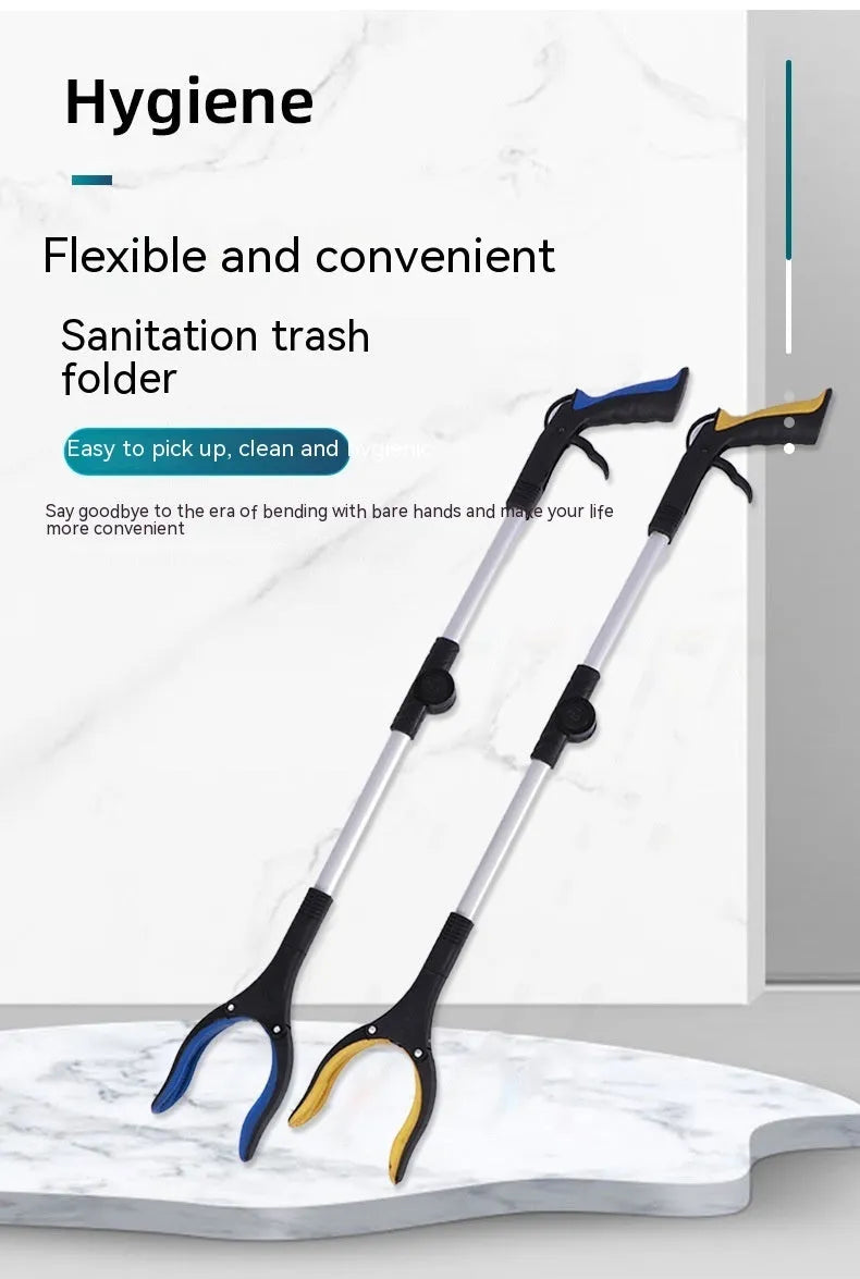 Foldable aluminium garbage clamp extended to 80cm with magnet sucker attachment and blue handle