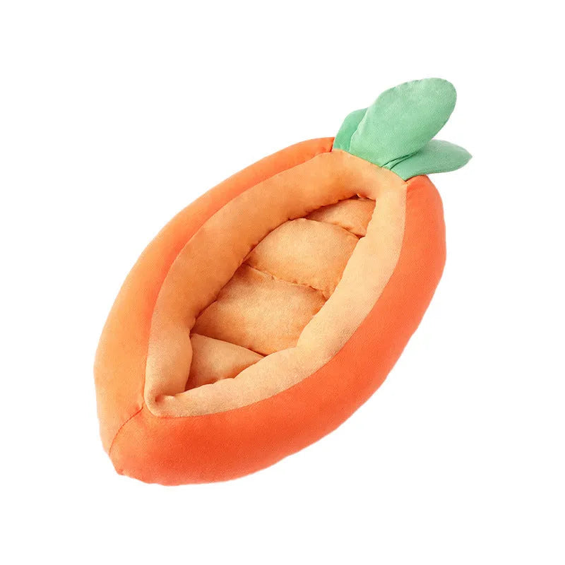 Carrot dog design pet nesting bed with soft blanket in M and L sizes for small and medium pets