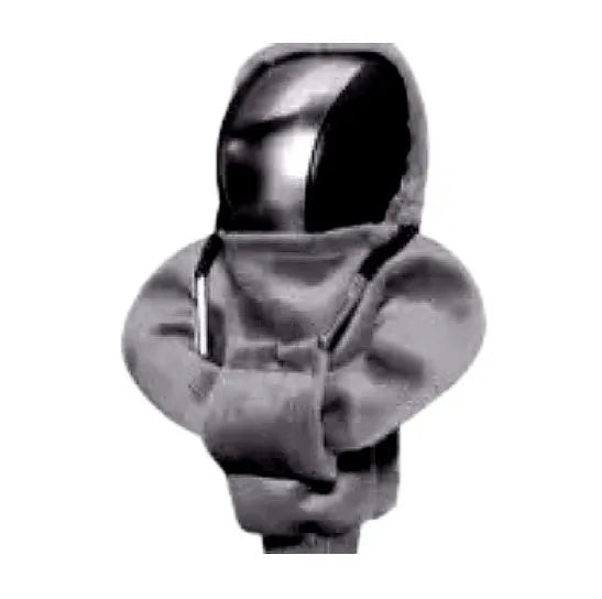 Blue cloth car gear shift knob hoodie cover shown on a gear lever.