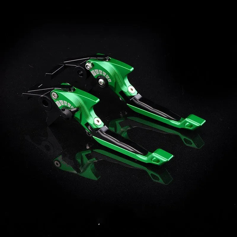 Pair of anodised aluminium motorcycle brake and clutch levers with six-speed adjustable length mechanism