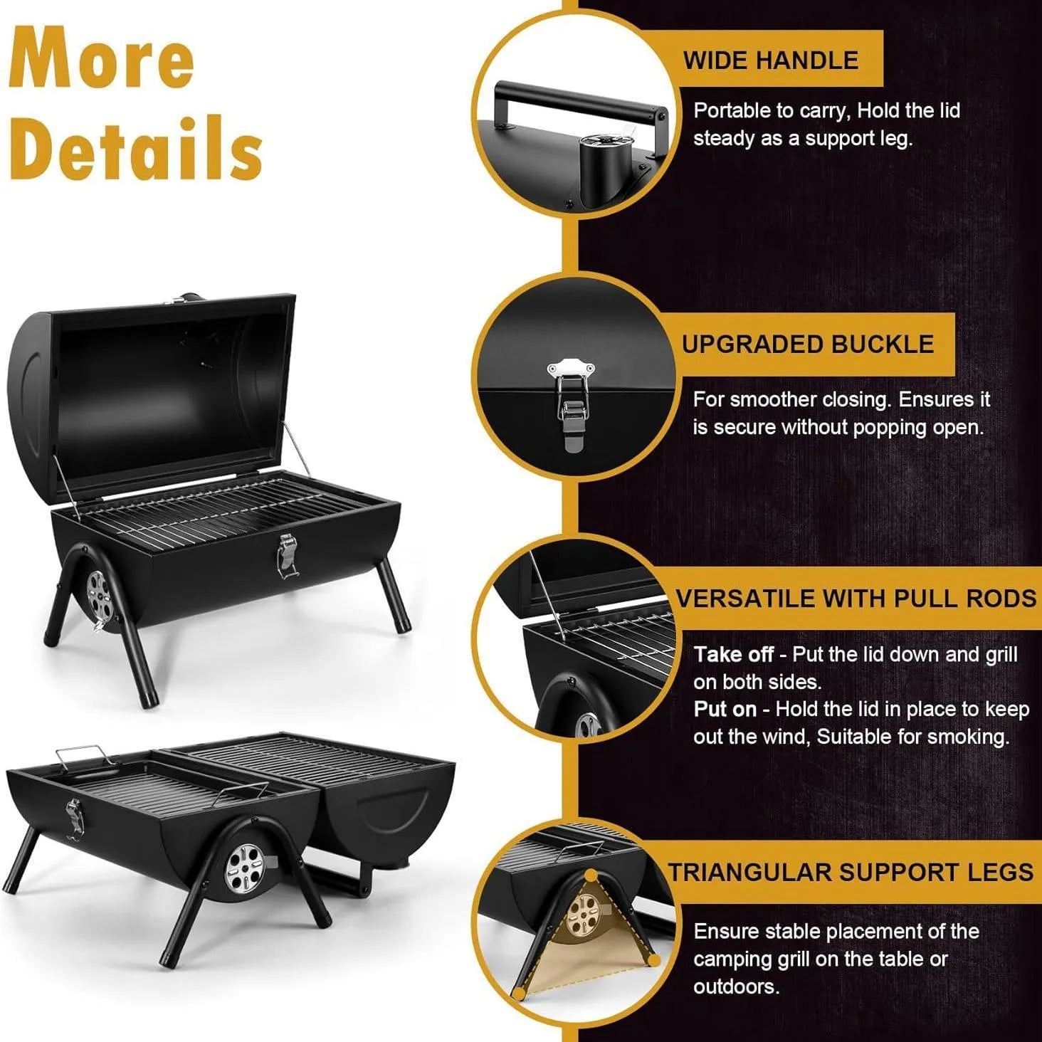 Small folding desktop charcoal barbecue grill in a closed or open position