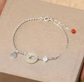 Women's 925 silver Hetian jade bracelet with Chinese geometric design and peace buckle