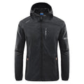 Men's thin nylon summer hooded jacket in light grey colour showing loose fit design