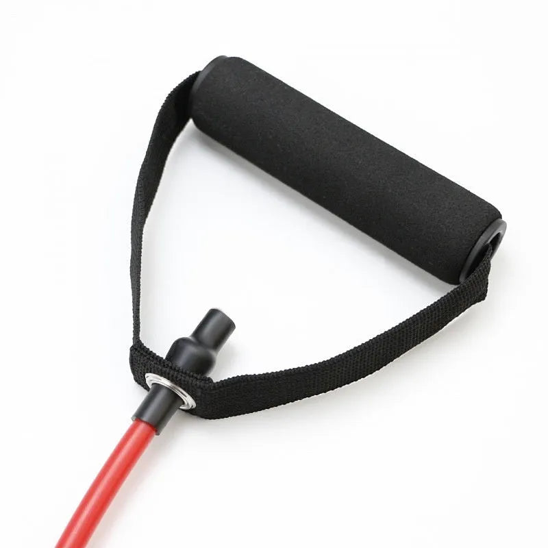 Colour-coded TPE chest expander rope showing yellow, green, red, blue, and black resistance bands for fitness training