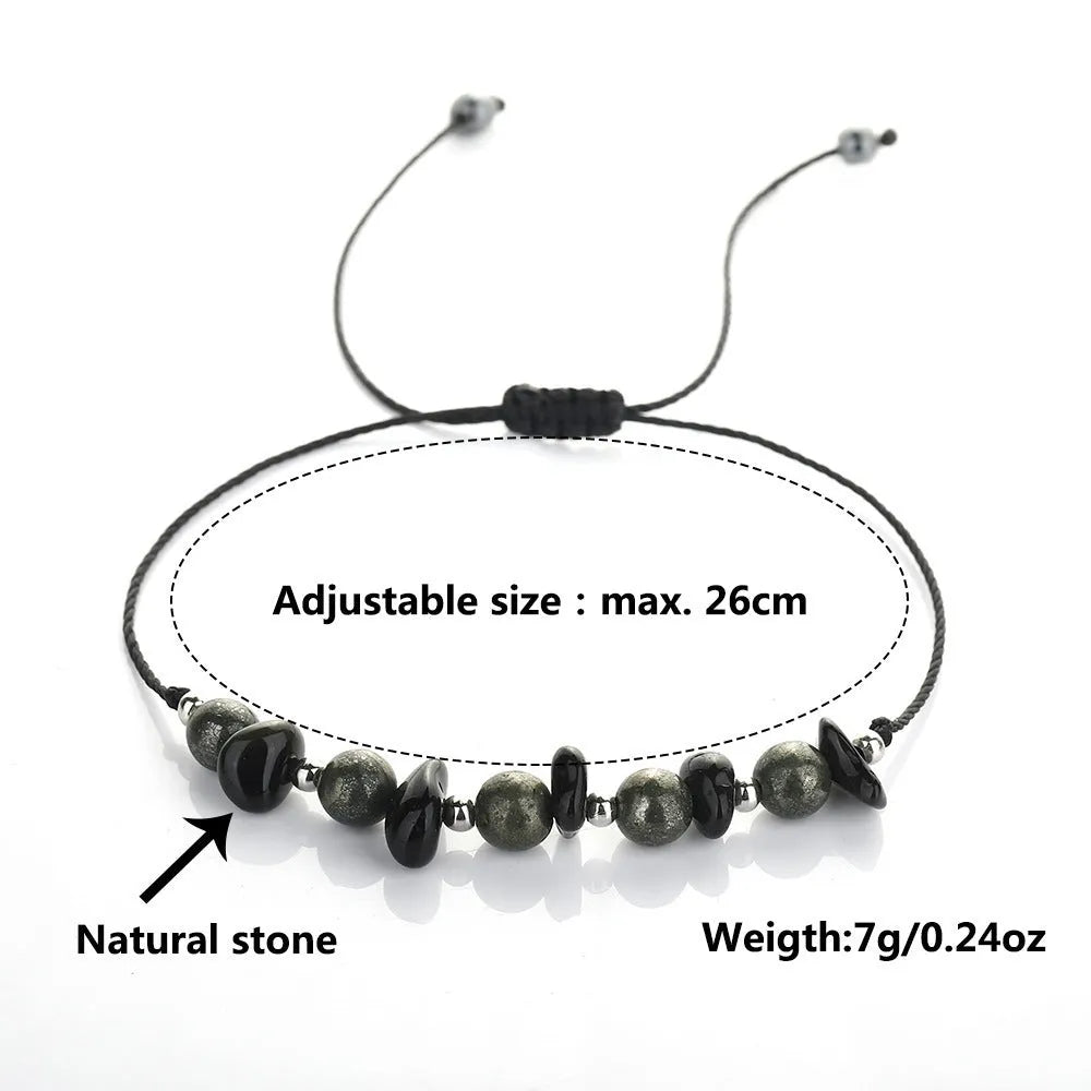 Black geometric garnet stone bracelet with a moon charm for unisex wear