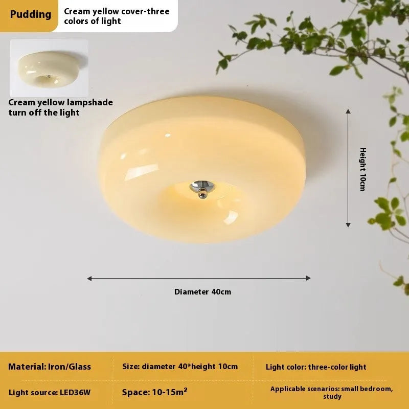 Cream-coloured American vintage style bedroom ceiling light with three-colour settings.