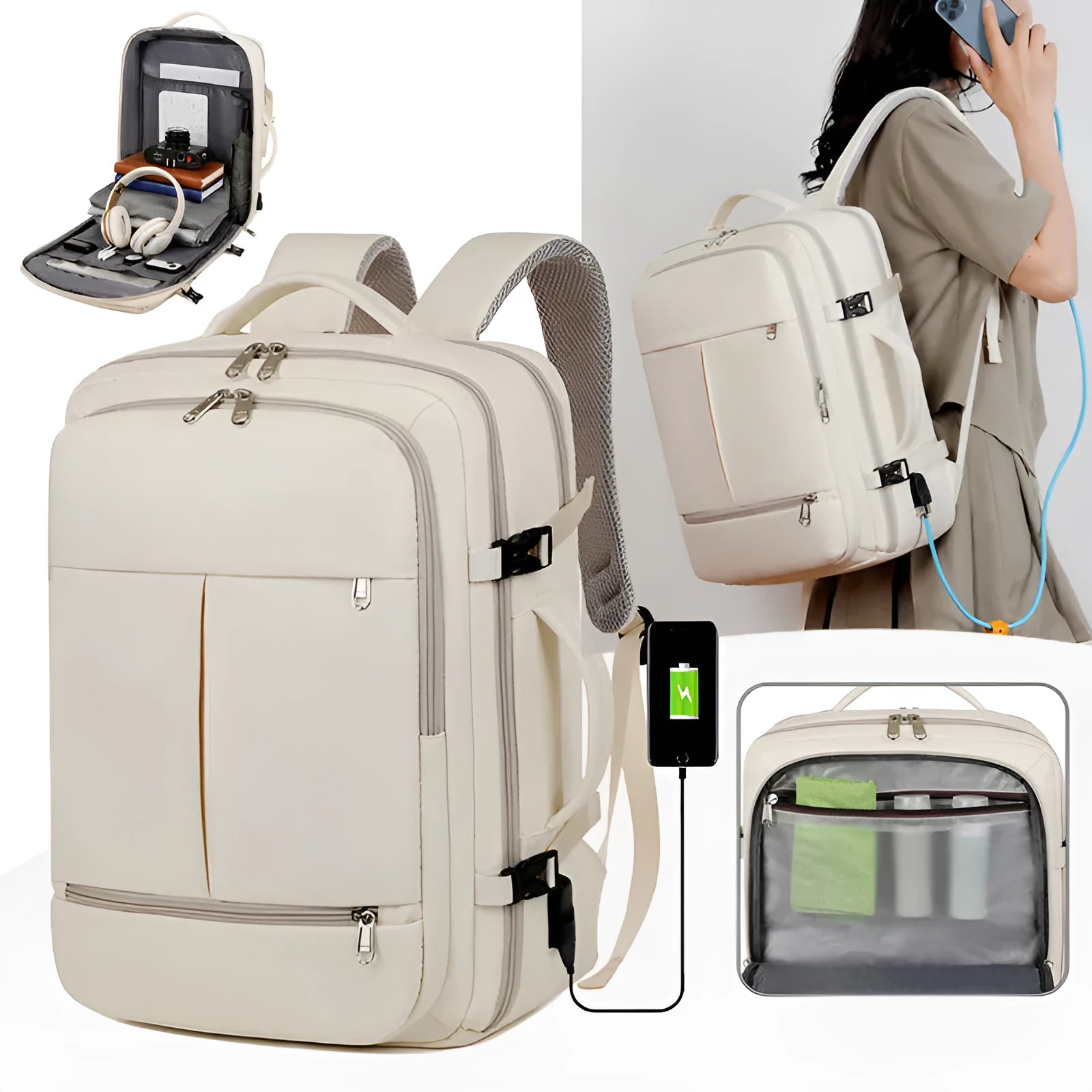 Waterproof Oxford cloth backpack for business travel with multiple pockets and laptop compartment
