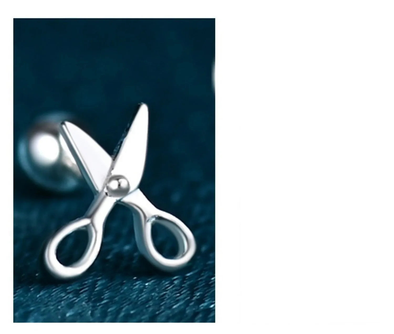 Pure silver screw-style ear nails for cartilage piercings with mini scissors design