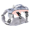 Light blue reflective dog chest strap made of polyester for walking safety.