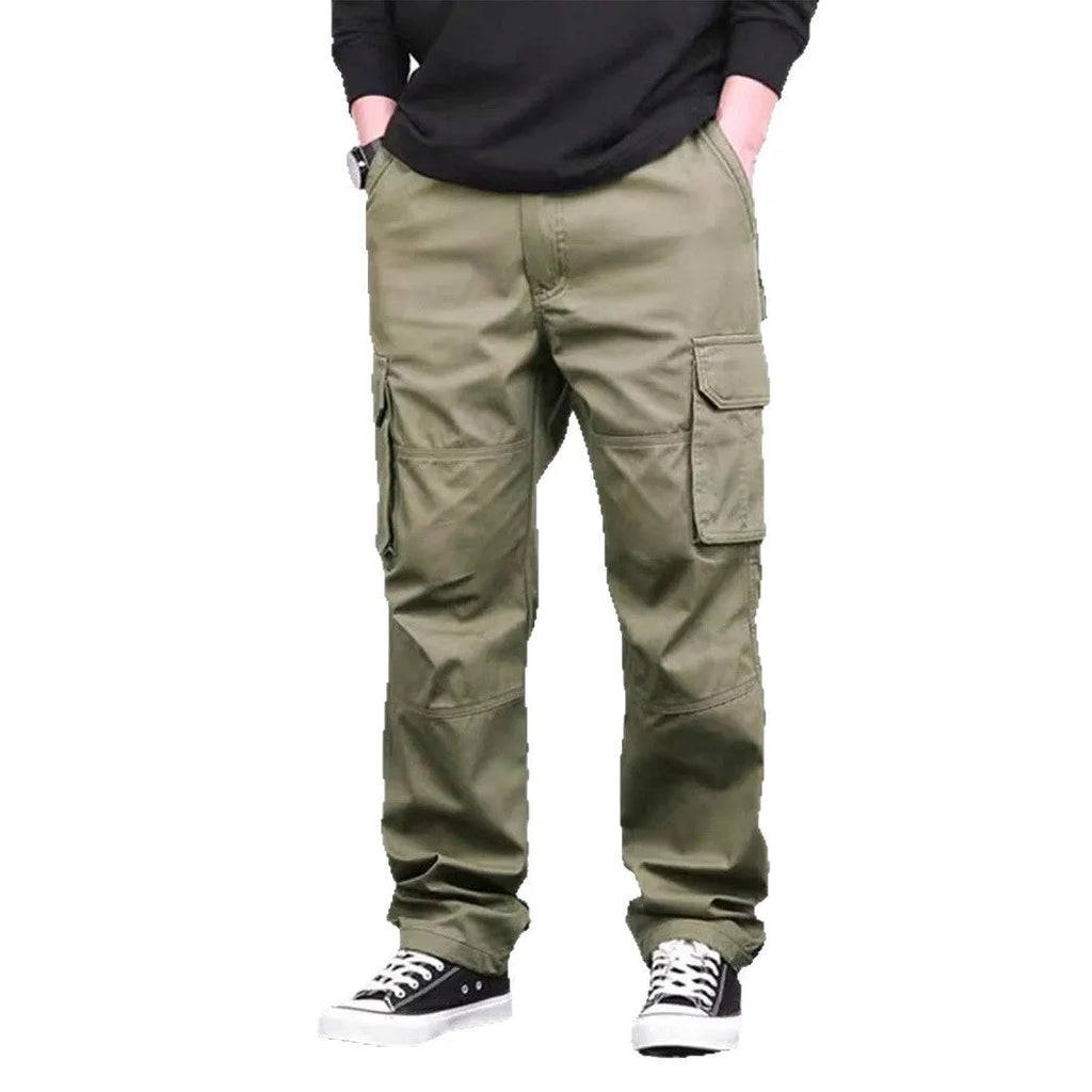 High waist straight long pants in khaki with drawstring waist, loose fit, bamboo fiber blend fabric, women's casual trousers