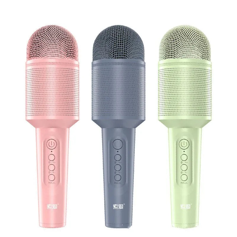 Wireless Bluetooth karaoke microphone in pink, blue and green colour options