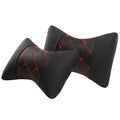 Black quilted artificial leather car headrest pillow for cervical neck support.