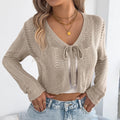 Women's casual lace-up coat with hollow-out pattern in viscose fabric