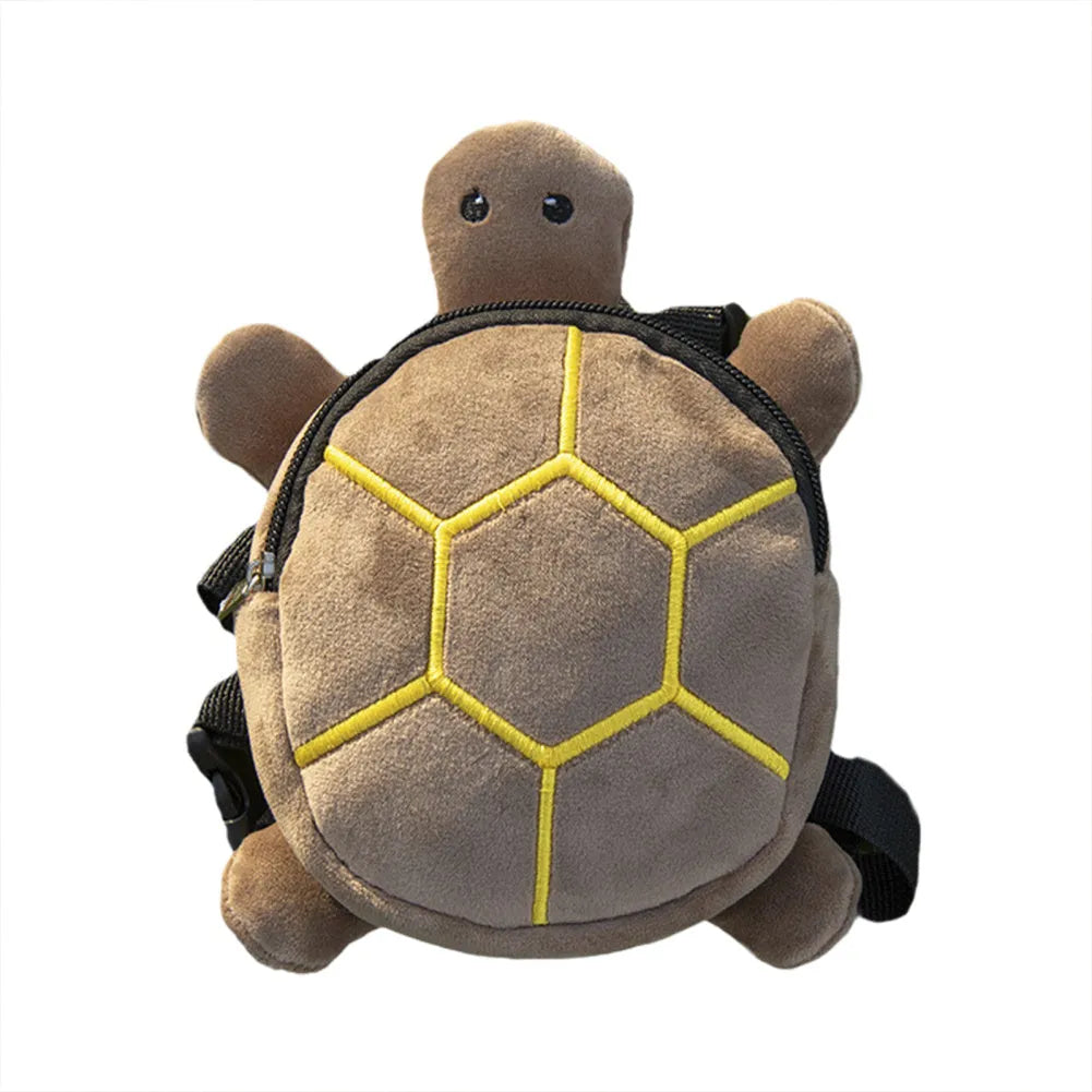 Turtle-shaped dog backpack harness vest in velvet fabric with metal zipper
