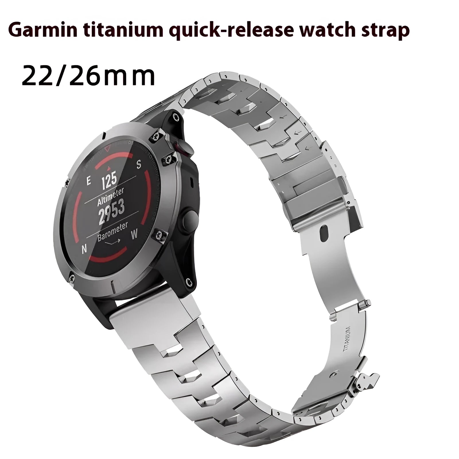 Garmin Fenix replacement watch strap in silver, black and titanium colours for Jiaming models