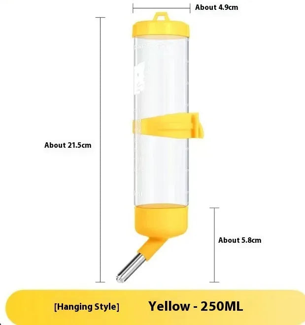 Green plastic ball kettle water feeder for small pets, shown attached to a cage.