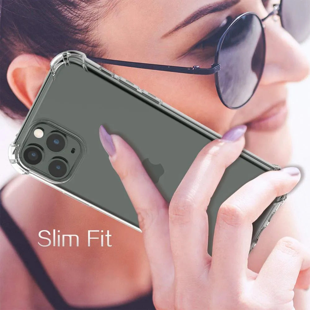 Clear transparent TPU shockproof phone case for Apple iPhone.