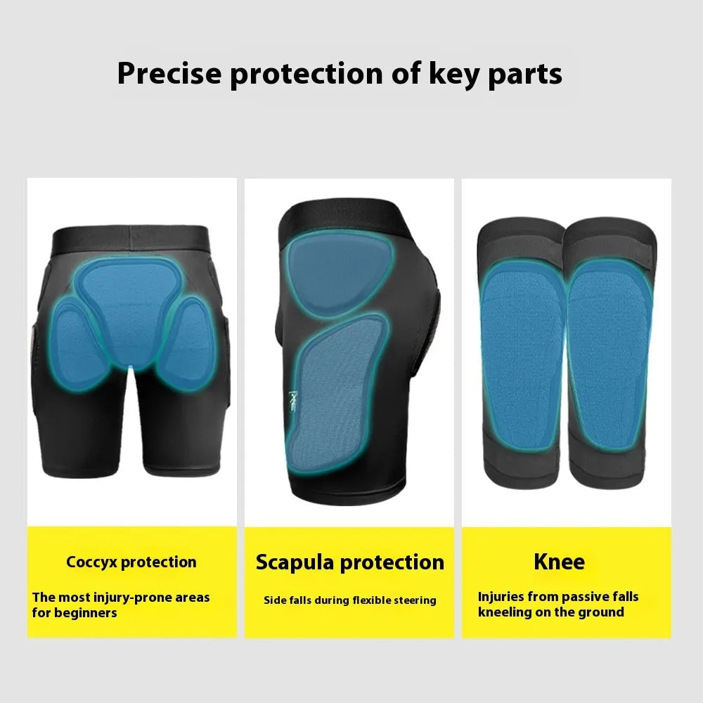 X-ray diffraction skiing protective hip pad and knee pad set for anti-fall safety.