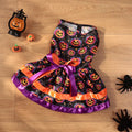 Halloween double-layer pet skirt for dogs in colourful pumpkin print on a model dog.