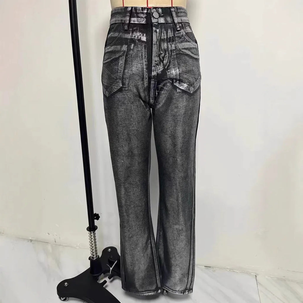 High waist straight leg denim jeans in washed blue with street hipster style and contrast colour details