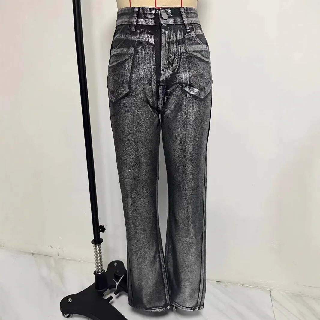 High waist straight leg denim jeans in washed blue with street hipster style and contrast colour details