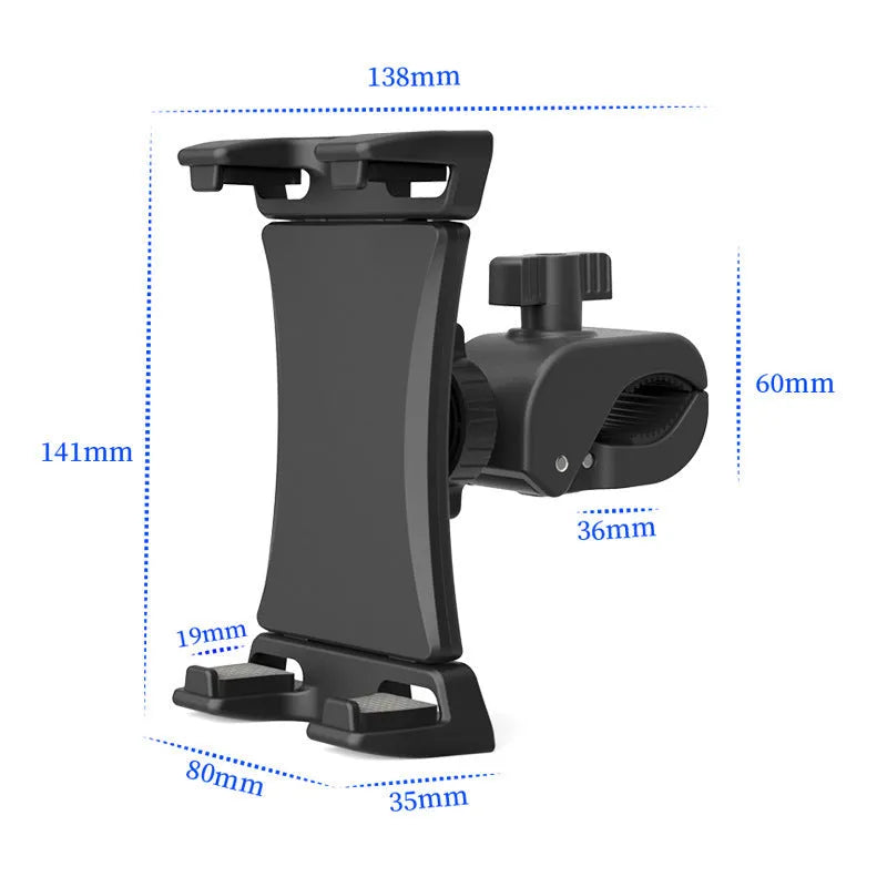 Black bicycle handlebar phone mount bracket for smartphones and tablets