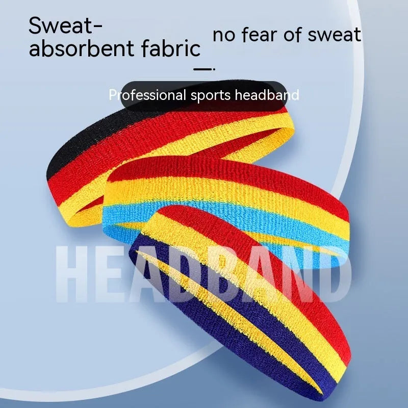Multicolour sports headband for adults shown in one of seven colour options, sized 5.5 by 20 centimetres.