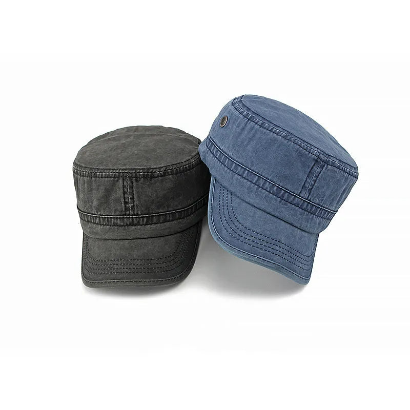 Military flat top cotton cap with adjustable strap in army green colour