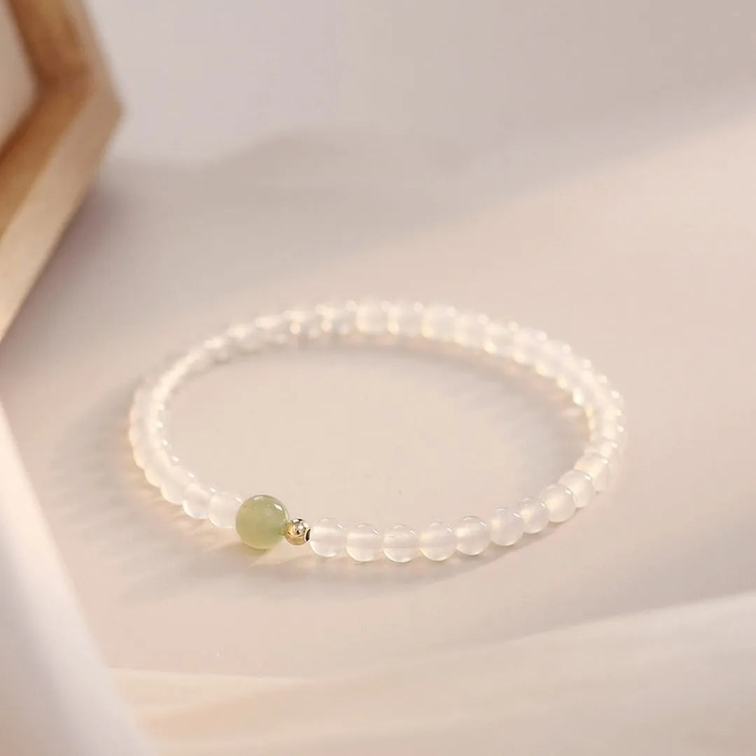 Natural white agate women's bracelet with adjustable cord in New Chinese style