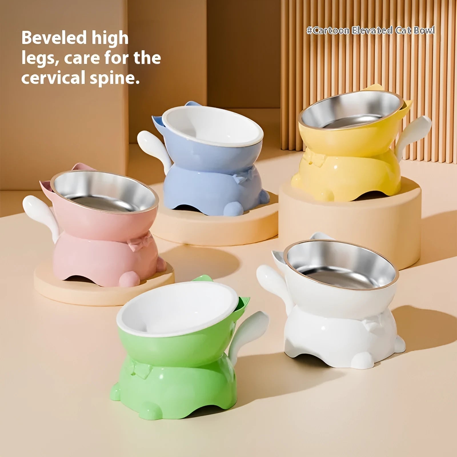 Stainless steel oblique cat bowl with a non-slip silicone base in blue colour.