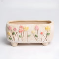 Rectangular hand-painted ceramic flower pot for succulents with 13.7x6.2x6.5cm dimensions