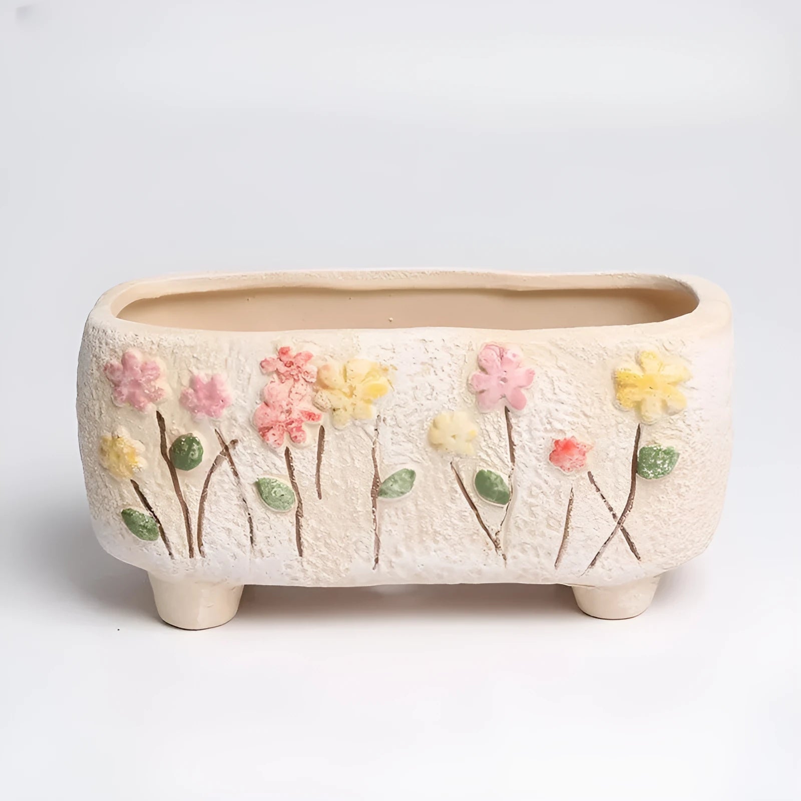 Rectangular hand-painted ceramic flower pot for succulents with 13.7x6.2x6.5cm dimensions