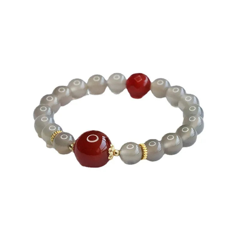 Natural smoky purple chalcedony red agate bracelet with 8mm geometry beads.