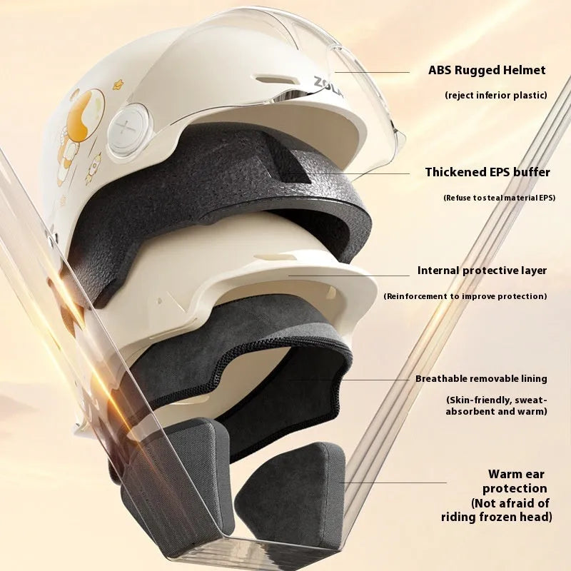 Khaki coloured motorcycle half helmet with a mirrored long visor attached on a table.