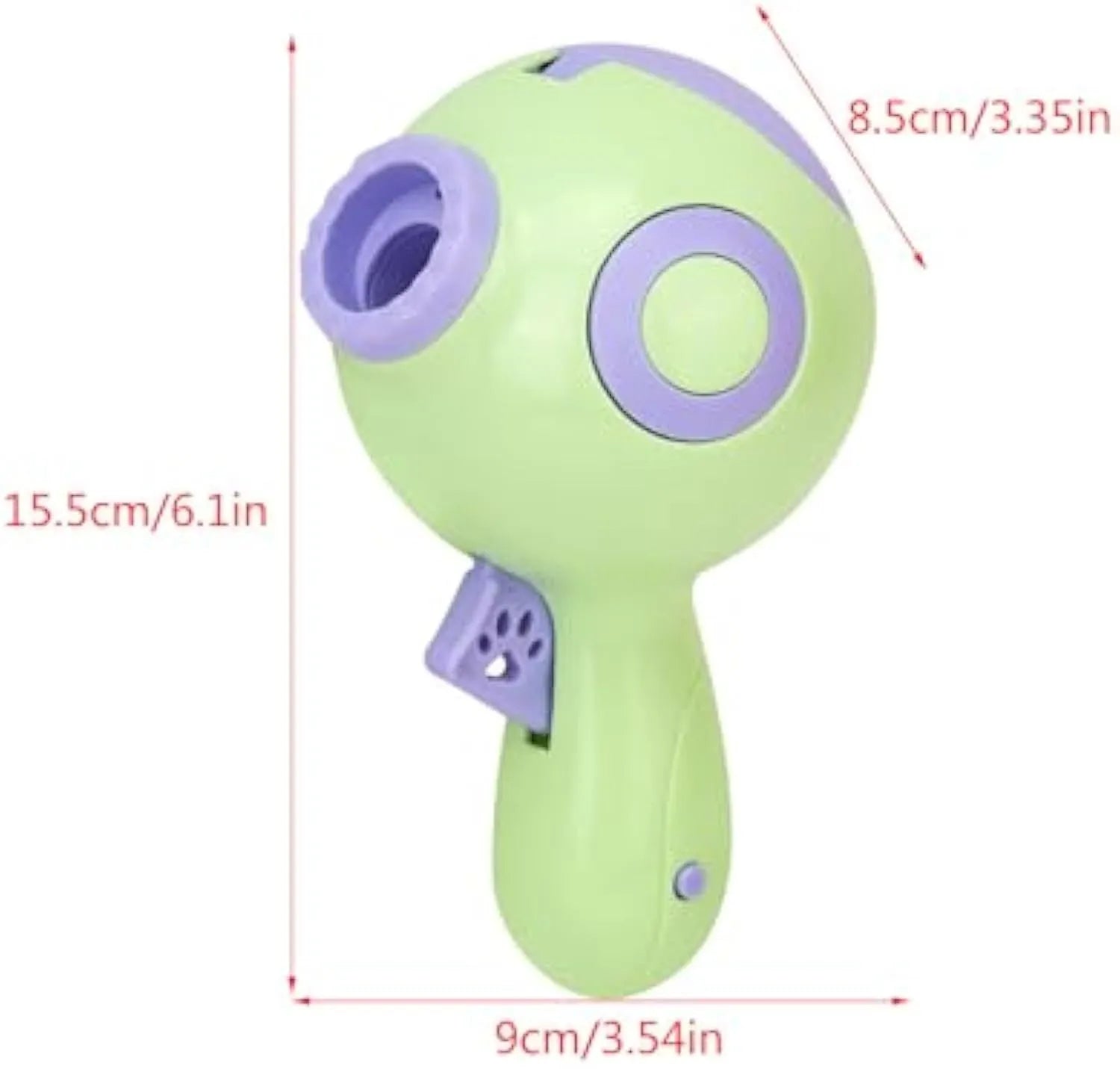 Green, orange, and pink interactive dog treat launcher toy with food dispenser.