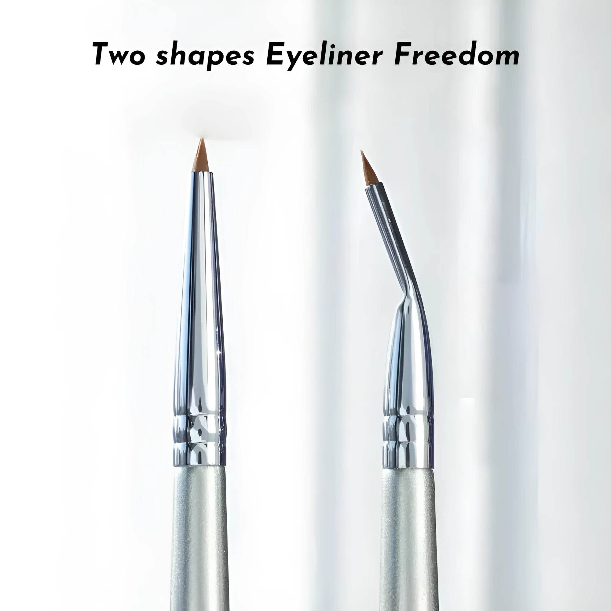Black bent head eyeliner brush with wooden handle for detail eye makeup application.