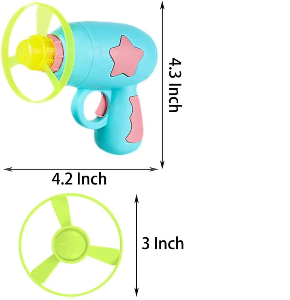 Interactive blue plastic cat toy gun with a spinning frisbee ready for launch.