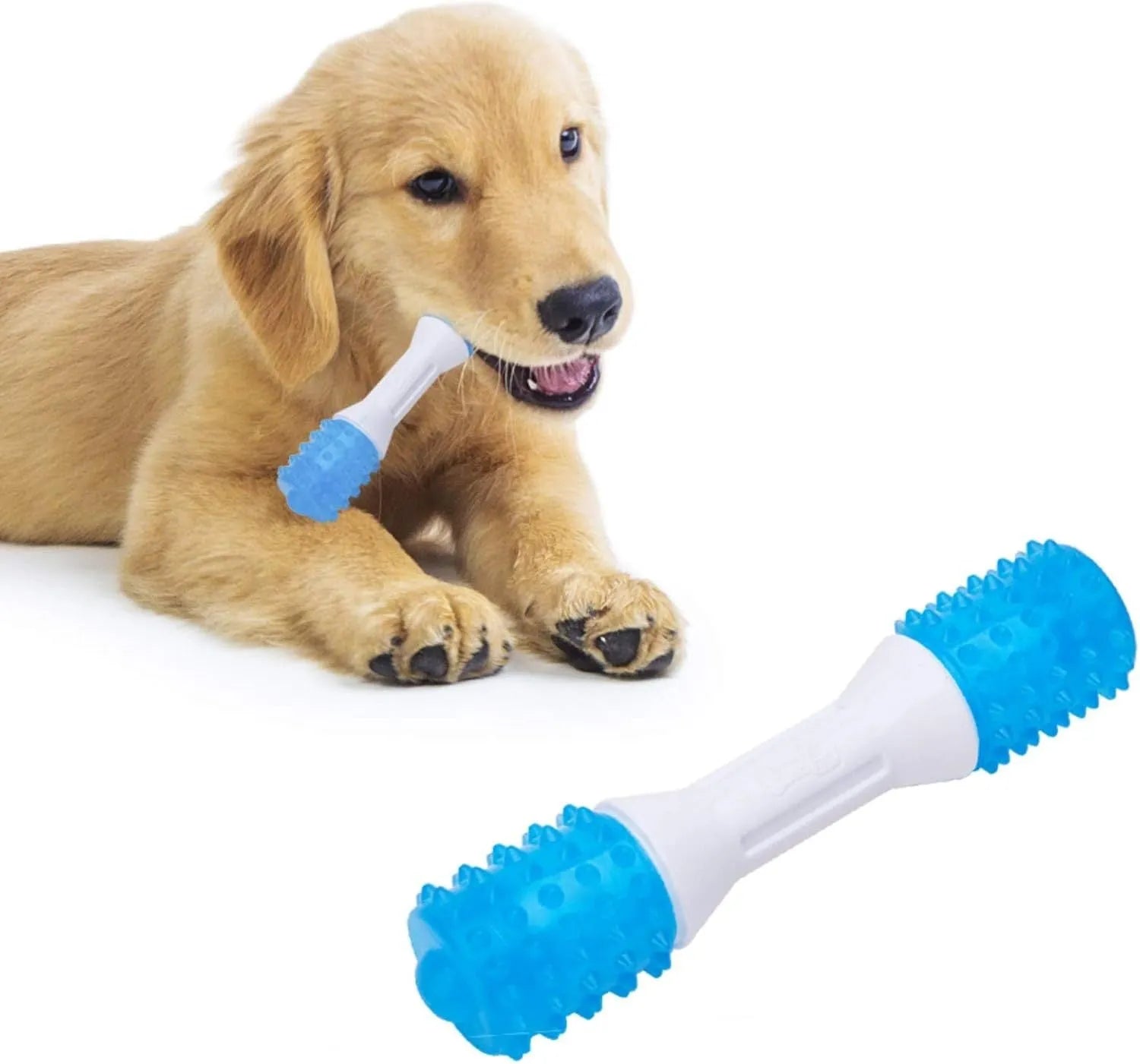 Dual-colour puppy teething chew toy made of PU rubber with varying hardness for dogs aged 2-8 months