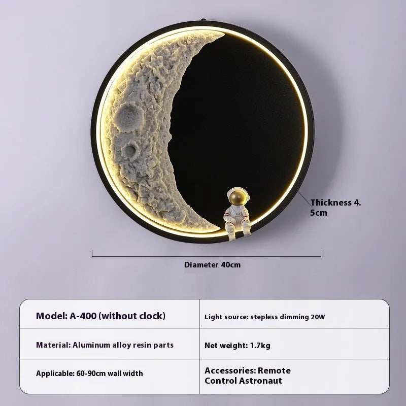 40cm circular moon wall lamp with LED backlight and black metal frame