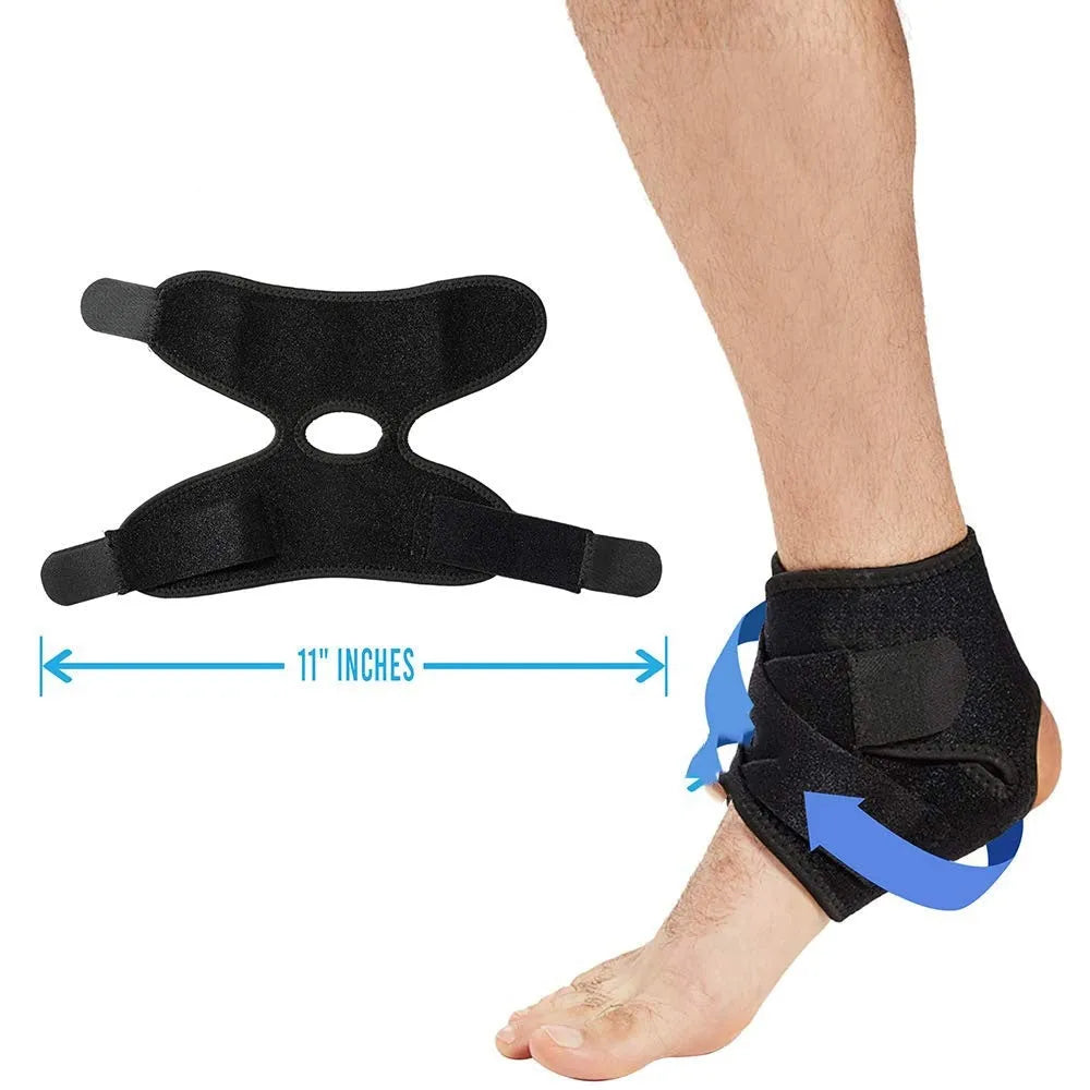 Black one-piece sports ankle support guard for multi-activity protection.
