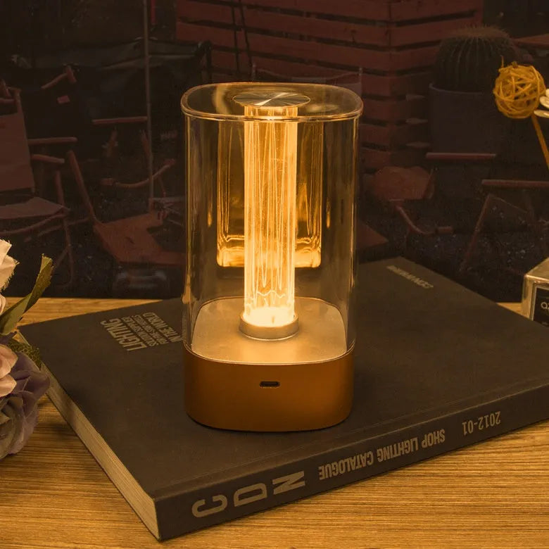 LED touch atmosphere lamp in rose gold with abstract pattern, measuring 88 x 155 mm