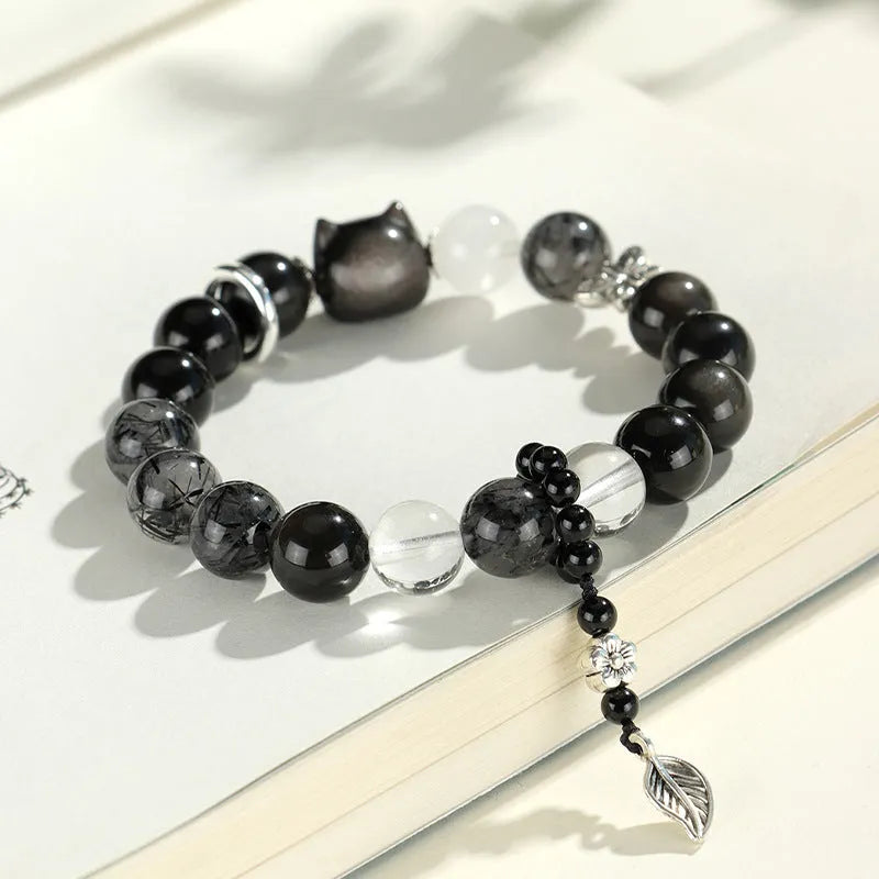Silver Stone crystal beaded bracelet with electroplated finish and mixed crystal elements