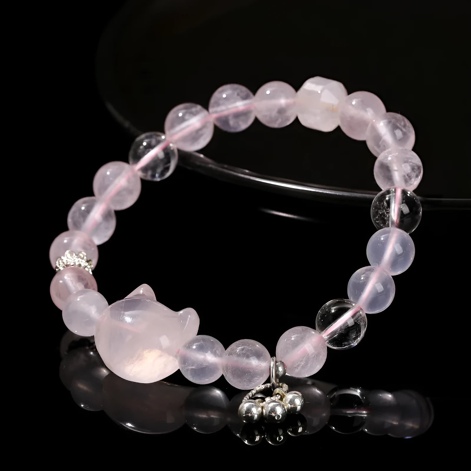 Women's star crystal cat head bracelet with natural pink crystal and geometric round sweet style design